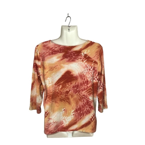 Chico’s Women’s 3/4 Sleeve Tee Shirt-Variegated-Tie Dye-V Neck-Watercolor - Picture 2 of 5